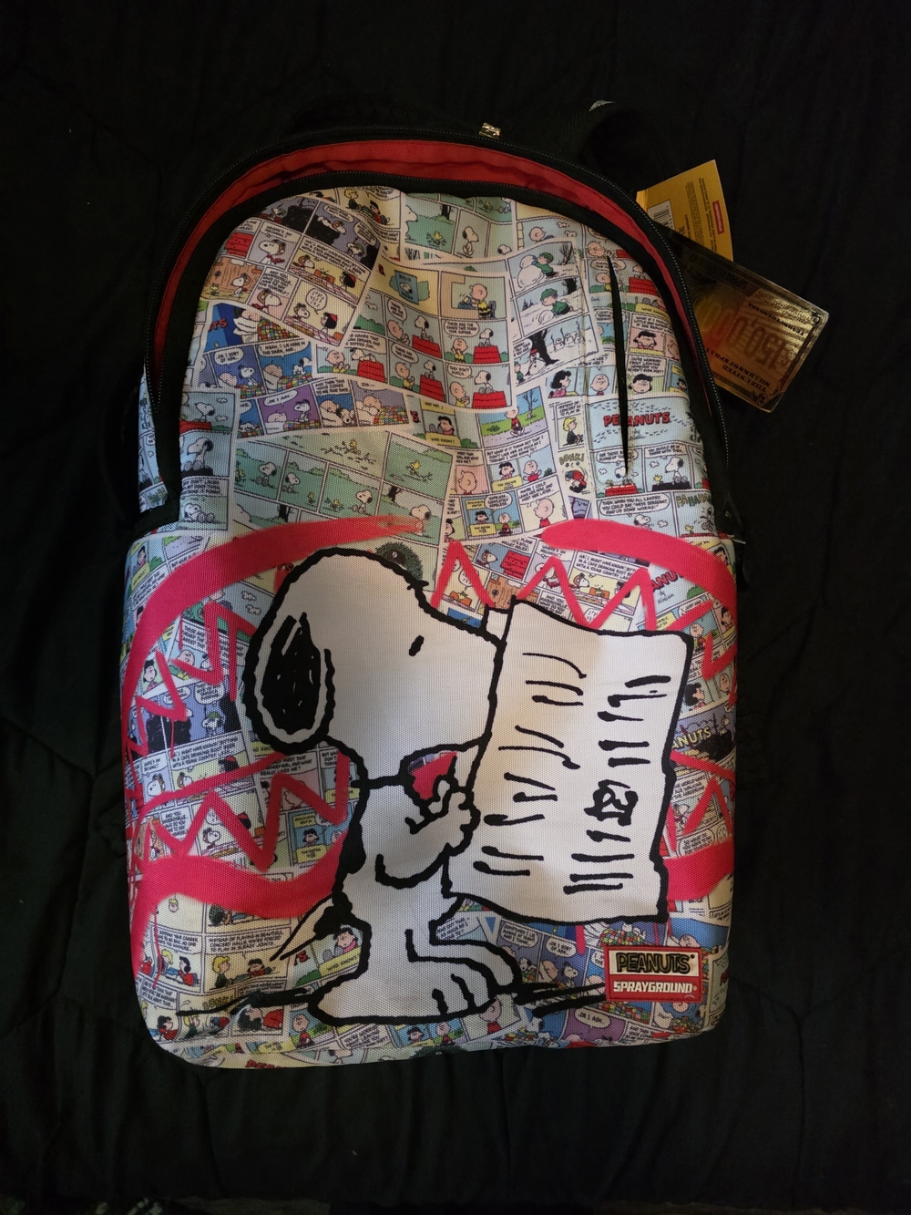Sprayground Backpack Snoopy Comic Print with Pink and Black Accents